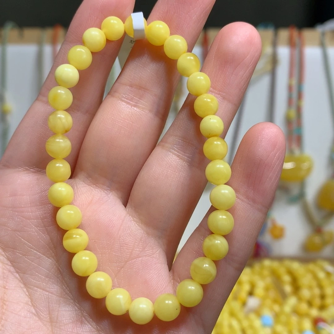 蜜蜡手链未镶嵌 特价6.5mm瑕疵