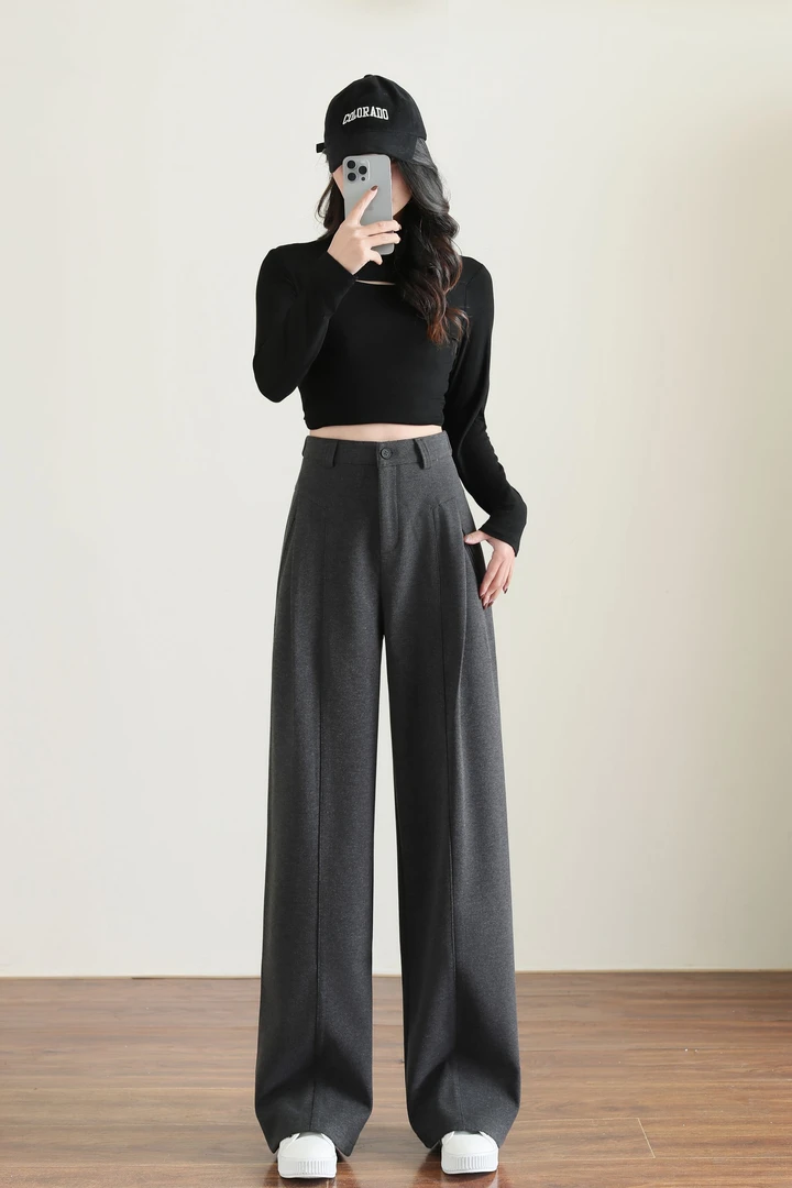 【羊毛蚕丝】加厚冬款款防寒保暖阔腿裤~遮肉显瘦休闲裤宽松女裤-2