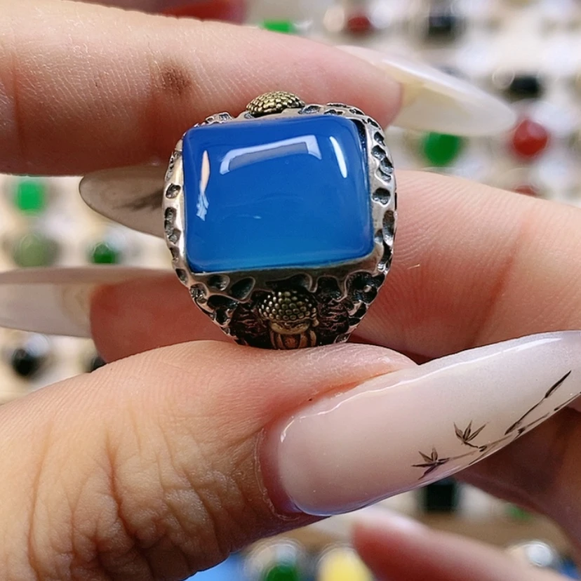 【闪购商品】玛瑙/玉髓戒指银S925镶嵌身**草