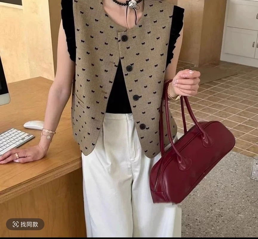 荷叶边蝴蝶结马甲女韩版小香风飞飞袖