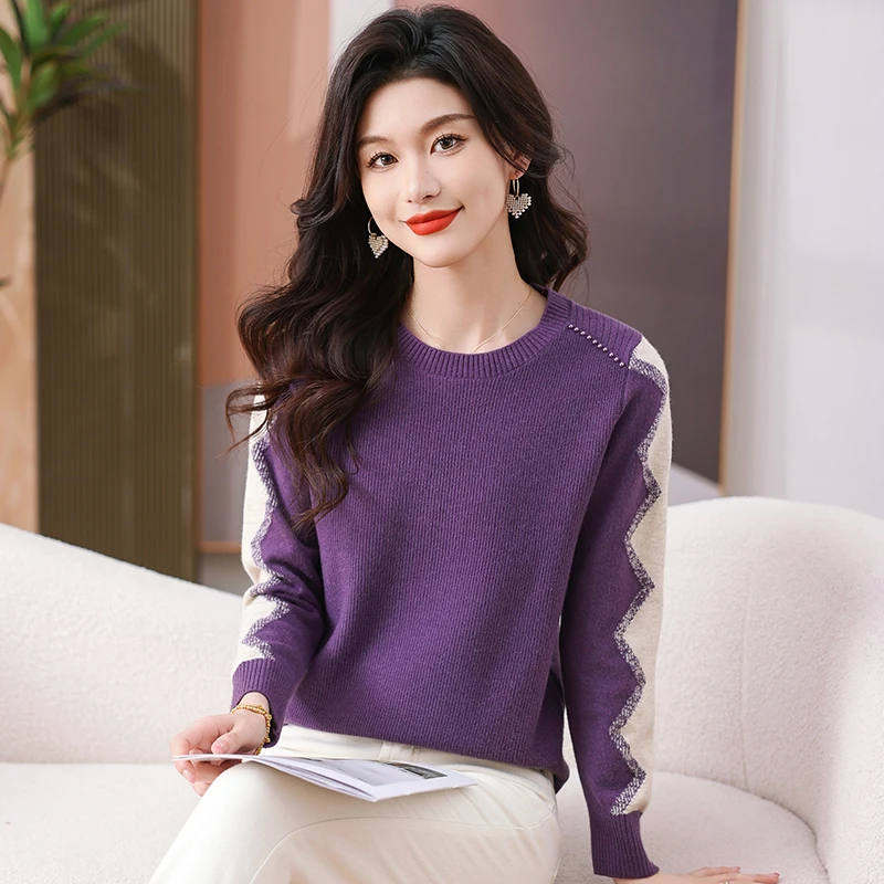 设计感百搭圆领小衫2025春秋洋气爆款套头针织衫新款长袖薄款显瘦