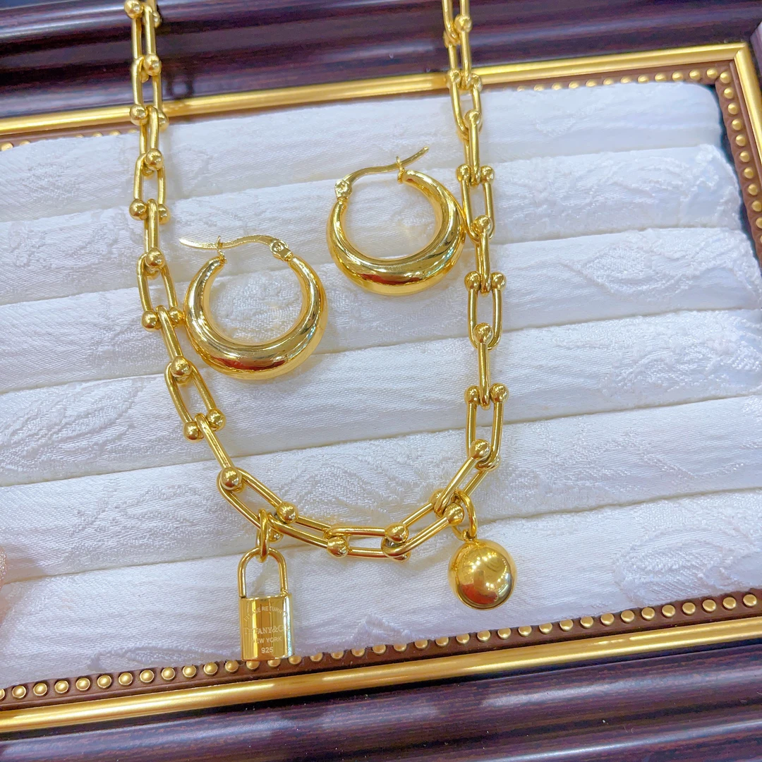 钛钢项链 1437女小众气质极简风饰品ins项链耳环简约