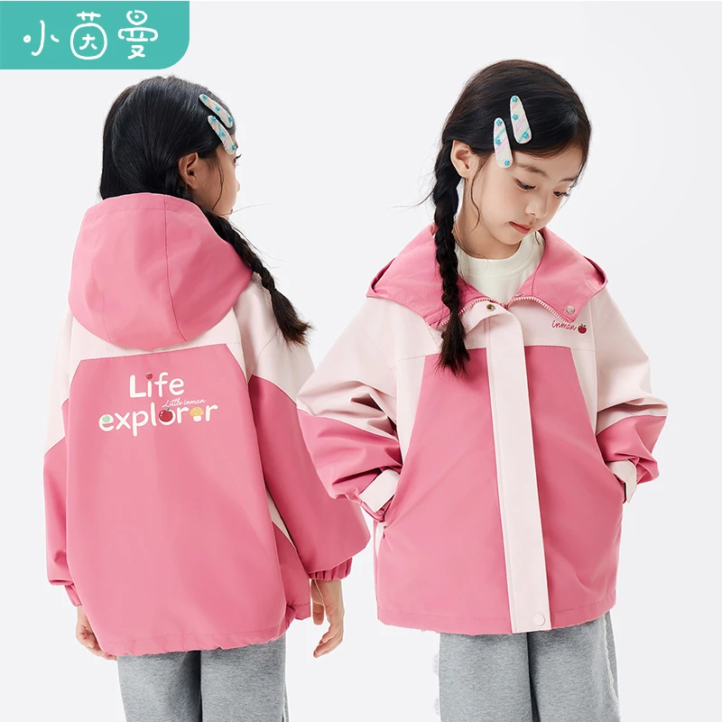 小茵曼童装女童外套背后创意字母印花26春季中大童女孩防风户外服