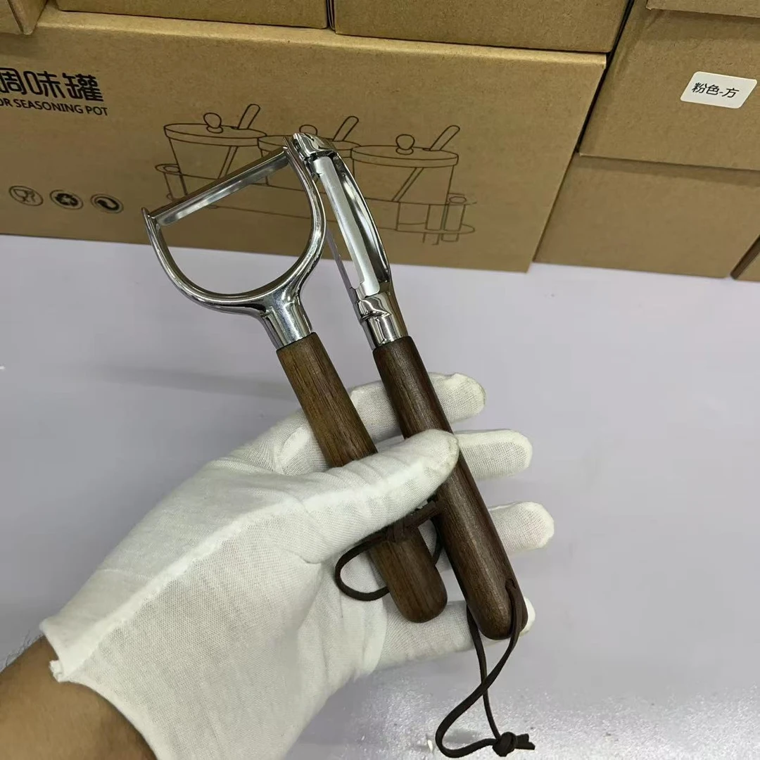 手工多功能不锈钢胡桃木削皮刀削皮器家用去皮刮皮刀刨子家用