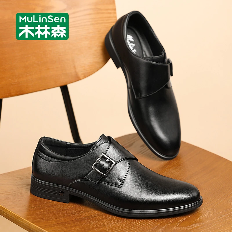 木林森男士皮鞋2025新款秋季英伦风商务黑色休闲平底耐磨软底潮鞋
