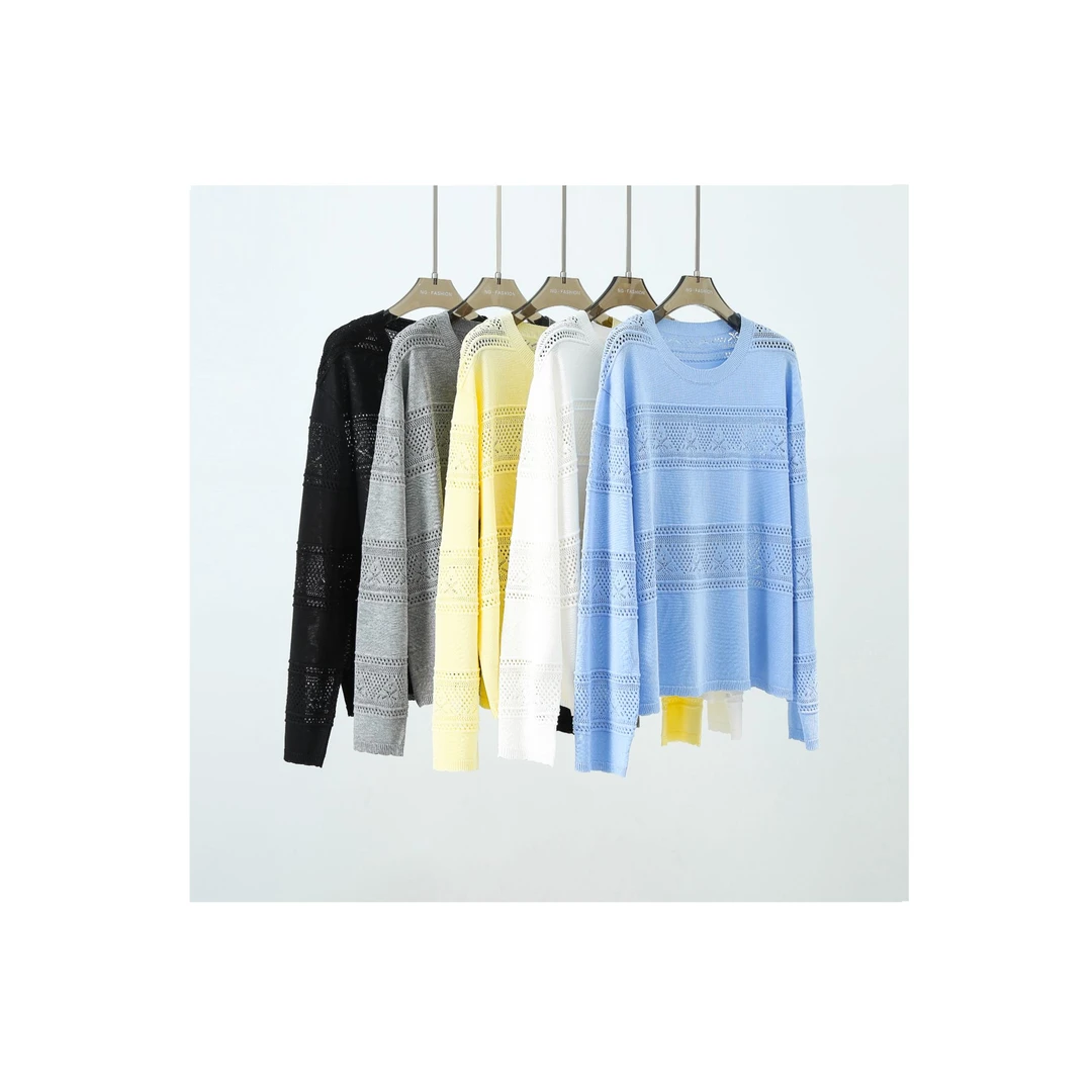 【云纱绘羽】桑蚕丝+和纸纱 镂空长袖宽松型法式毛针织衫293-25036