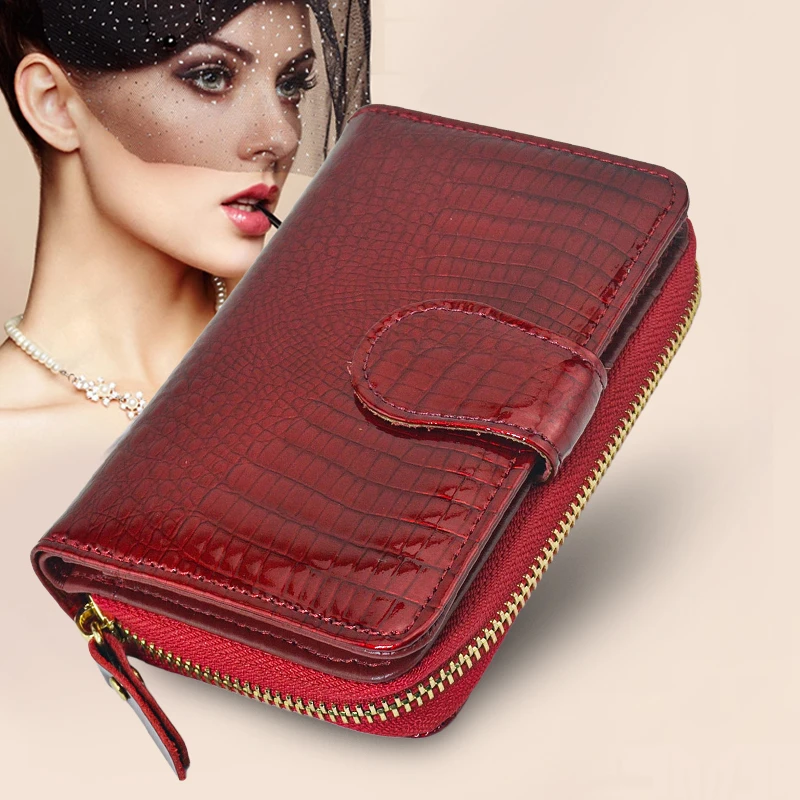 时尚真皮中短款钱包二合一零钱包多功能鳄鱼纹牛皮多卡位大钞皮夹