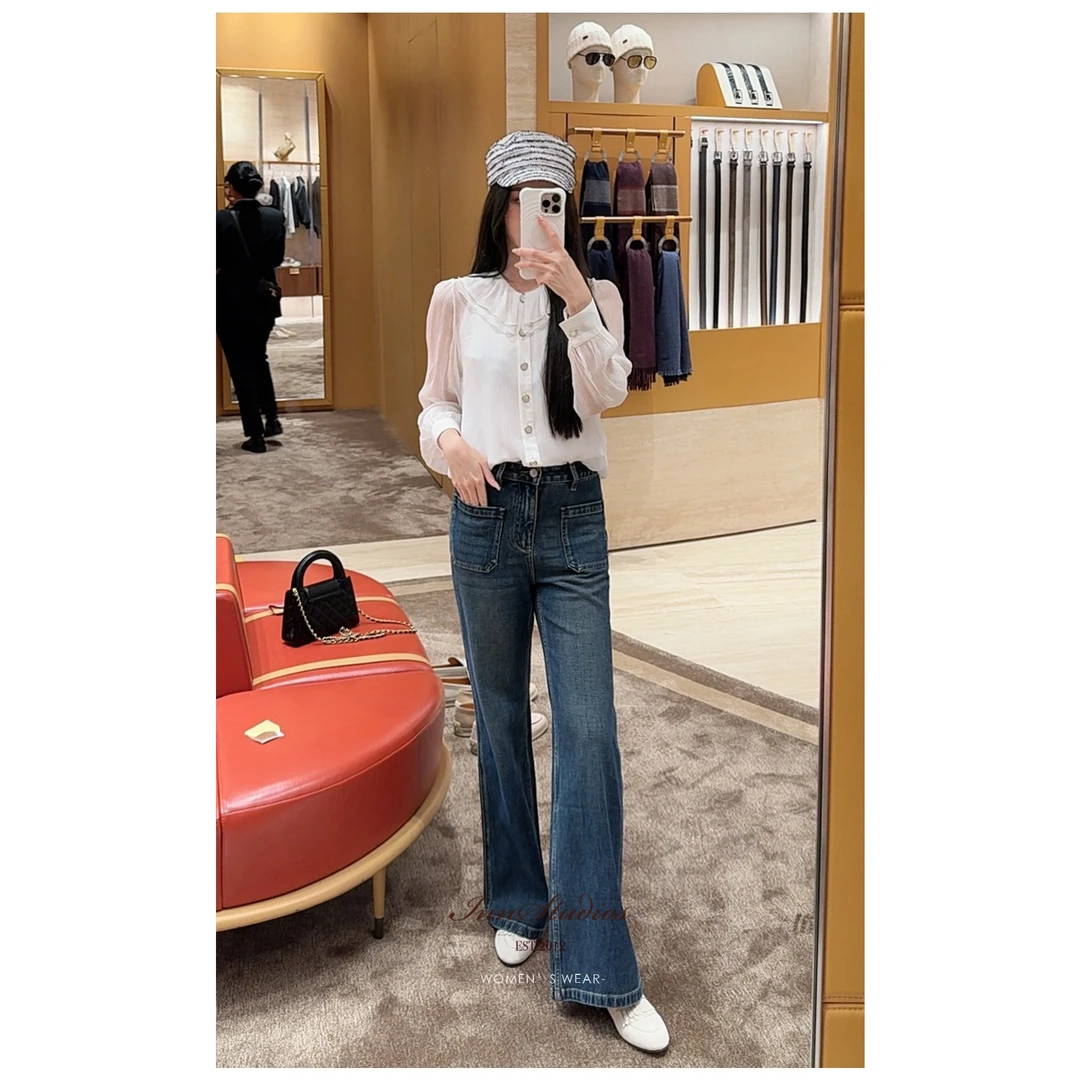 Innstudios“深蓝调” 秋冬定制 特殊水洗做旧大口袋直筒微弹牛仔裤