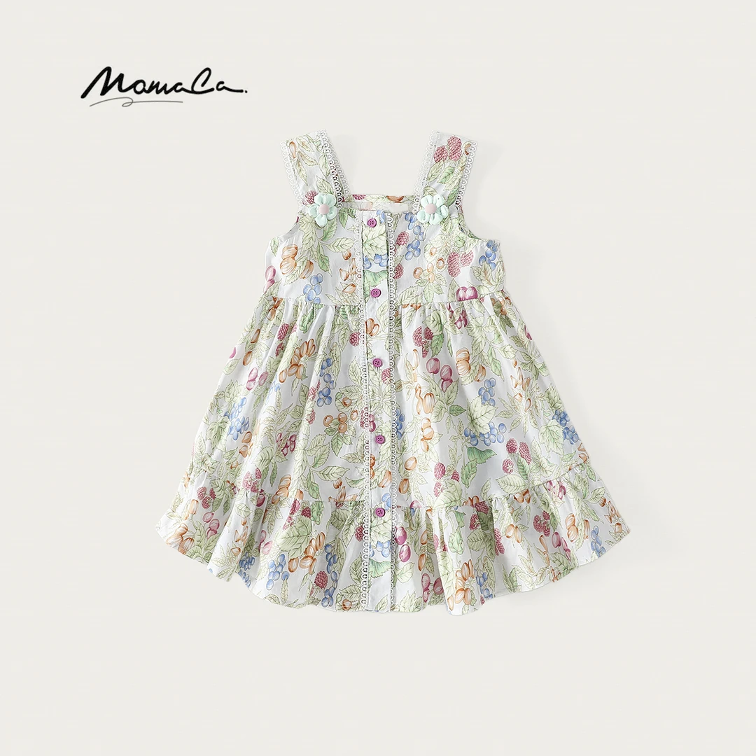 MOMOCO女童夏季印花甜美花边碎花吊带连衣裙女童裙子77630476019