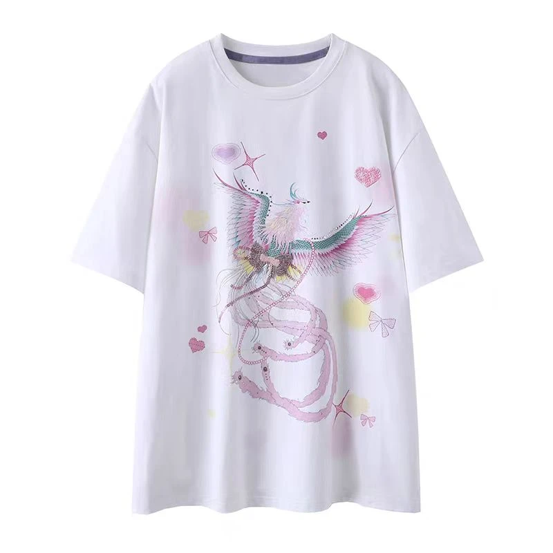 S268刺绣夏季压花潮流印花休闲时尚大版棉T短袖上衣268