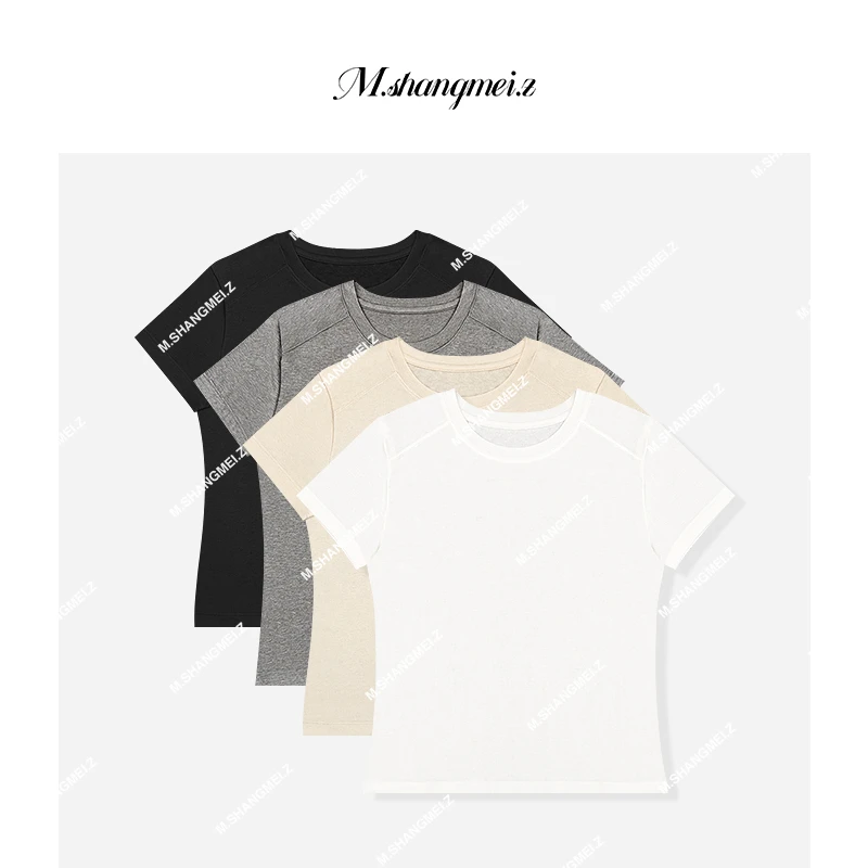 M.SHANGMEI.Z/沐熙【A+4色】美大哥舒爽遮肉细腻四色圆领T恤X032251