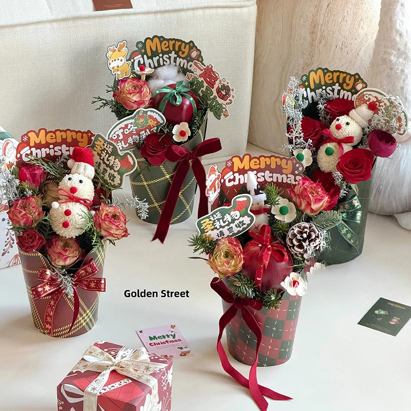 【莫莫】圣诞节卡通花束插花盒冰淇淋甜筒盒手工diy材料平安夜礼物