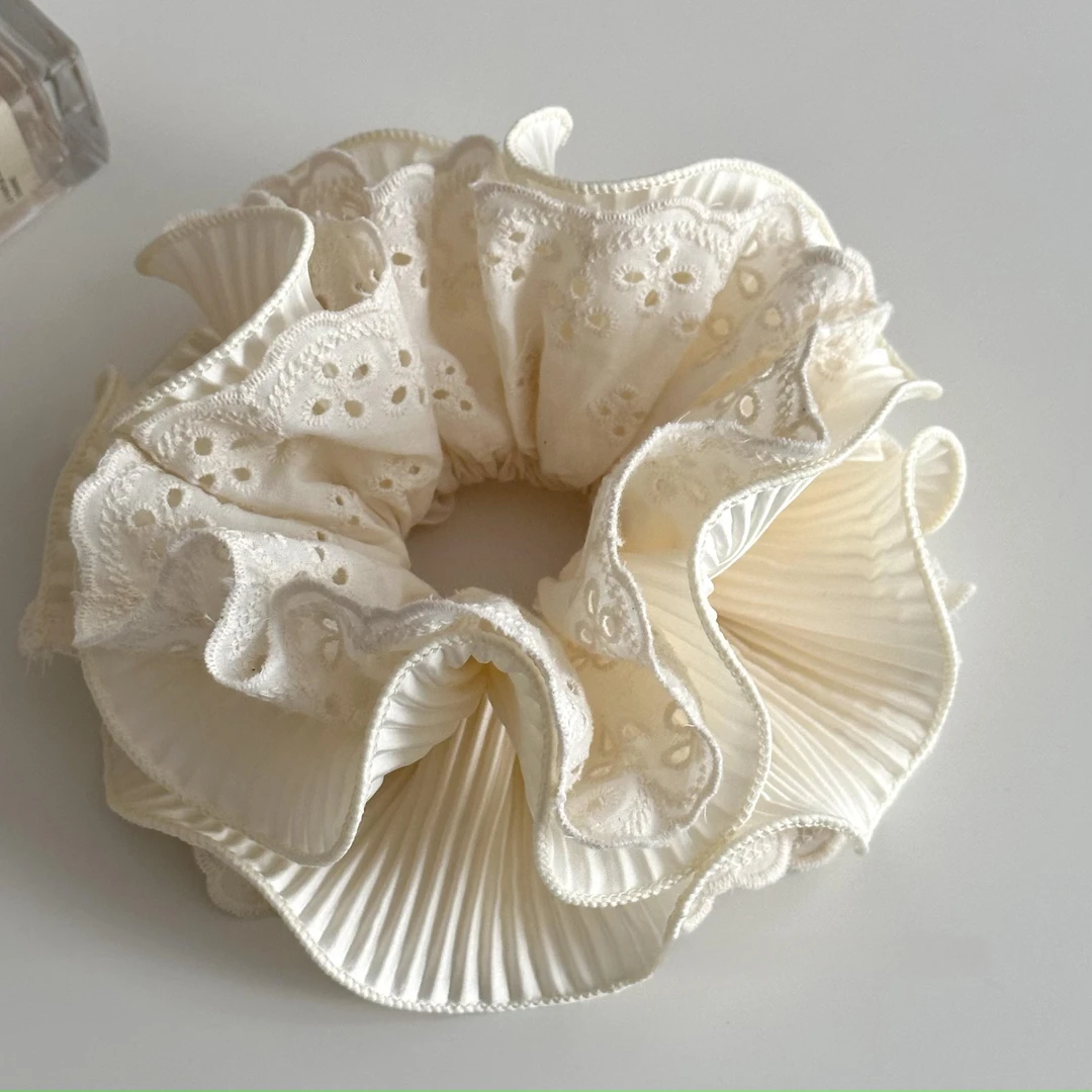 简约温柔米白色蕾丝花边大肠发圈高级感花边头绳甜美丸子头发饰女