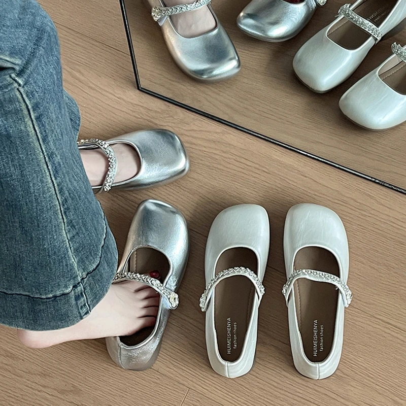 OJRZ时尚百搭休闲水钻气质方头玛丽珍鞋女2025夏季新款法式单鞋