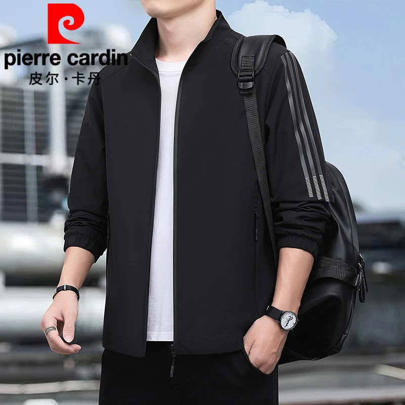 皮尔卡丹春季新款三条杠潮流夹克中青年户外运动百搭时尚外套男