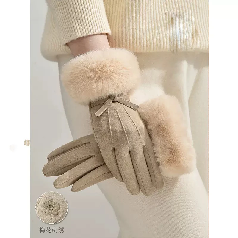 女士加厚五指针织防寒可触屏冬季骑行保暖手套