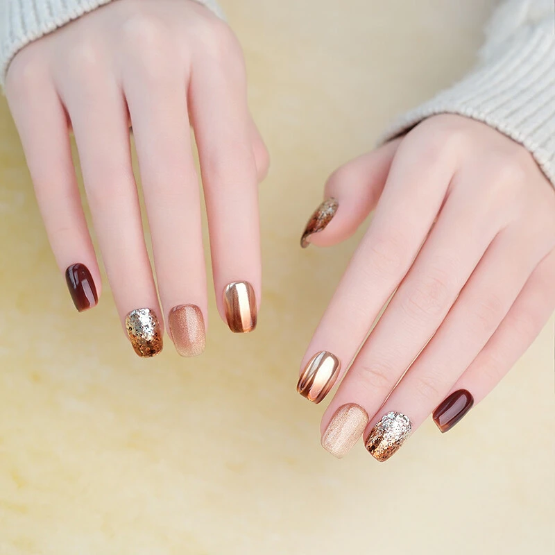 QUEENYARD【摩卡慕斯】 渐变焦糖色猫眼亮片2025春季氛围感美甲