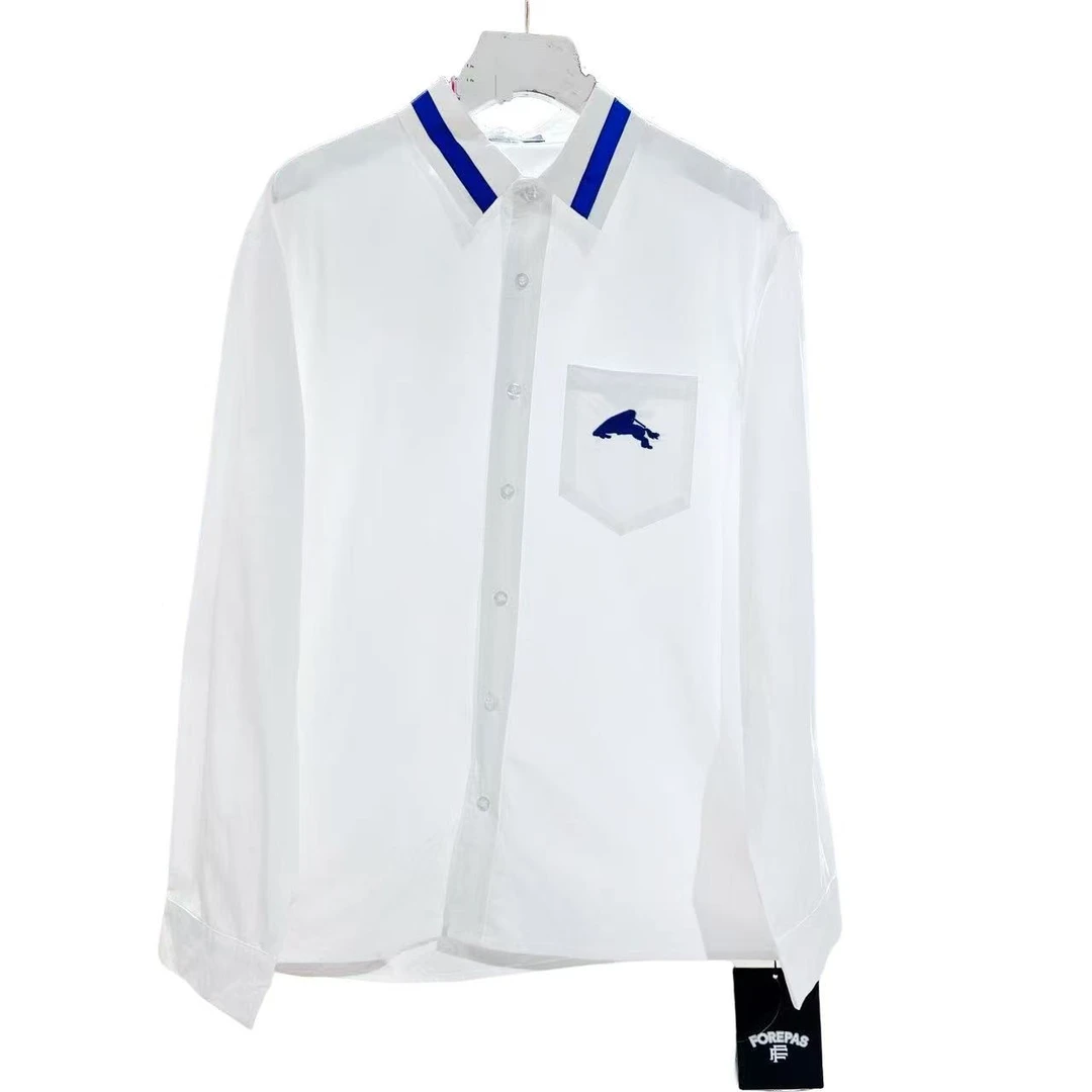 8123-男士（白色）口袋小马刺绣全棉衬衫