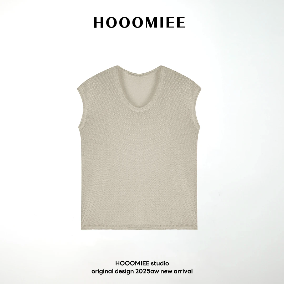 Hooomiee早秋百搭纯色无袖上衣休闲圆领简约套头针织衫Y6-27