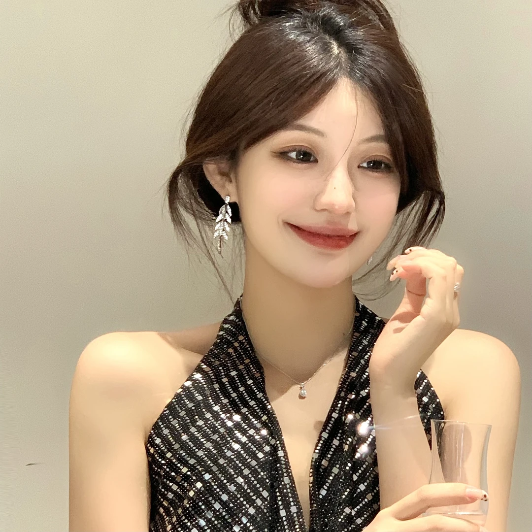 FULL GIRLISH耳环00255气质树叶流苏耳钉耳饰