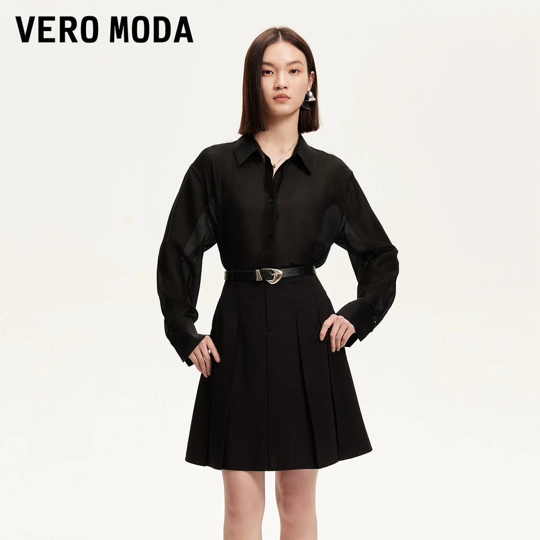 Vero Moda半身裙2025夏日穿搭含绵羊毛裙摆捏褶纯色中裙325216021