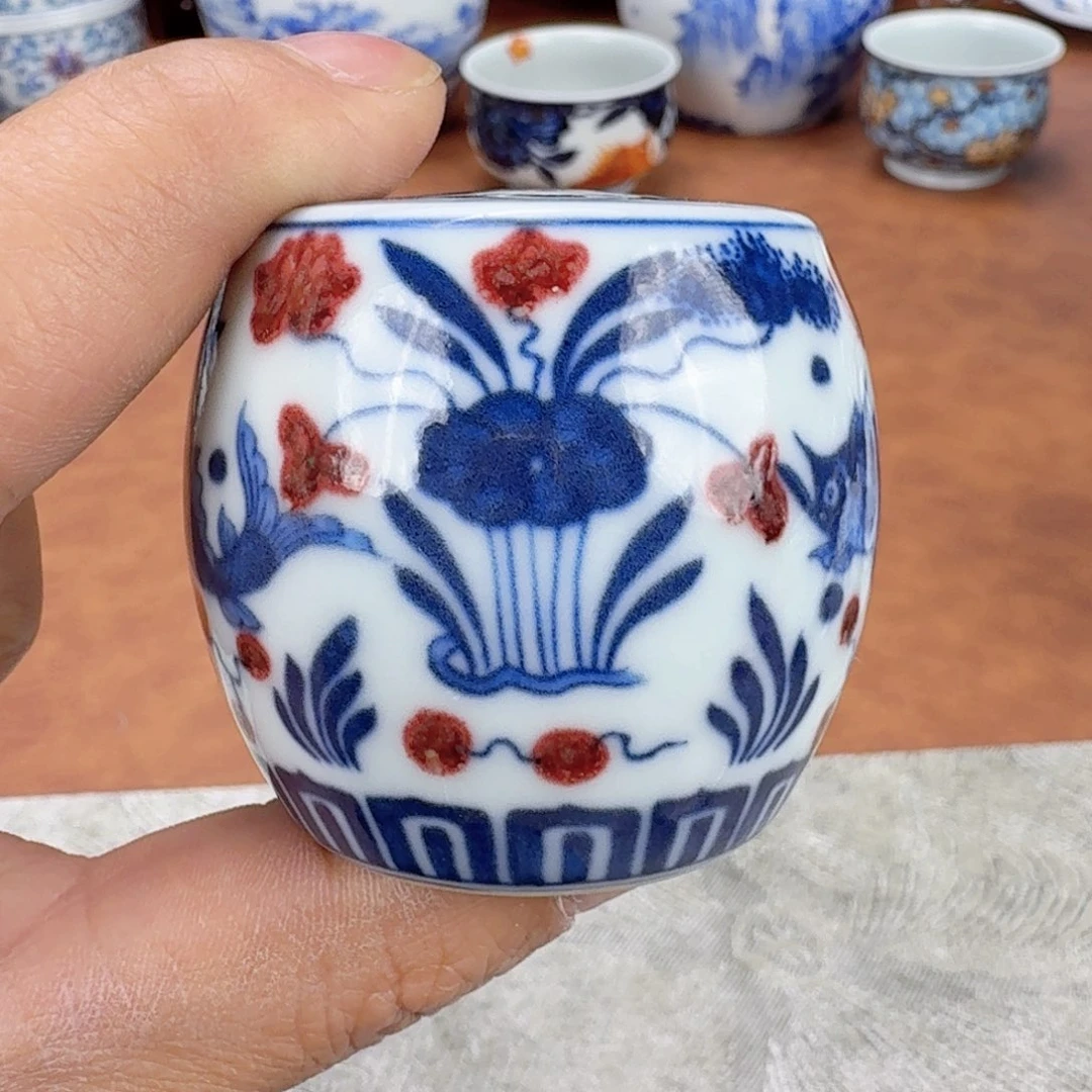 陶摆件青花釉里红盖至