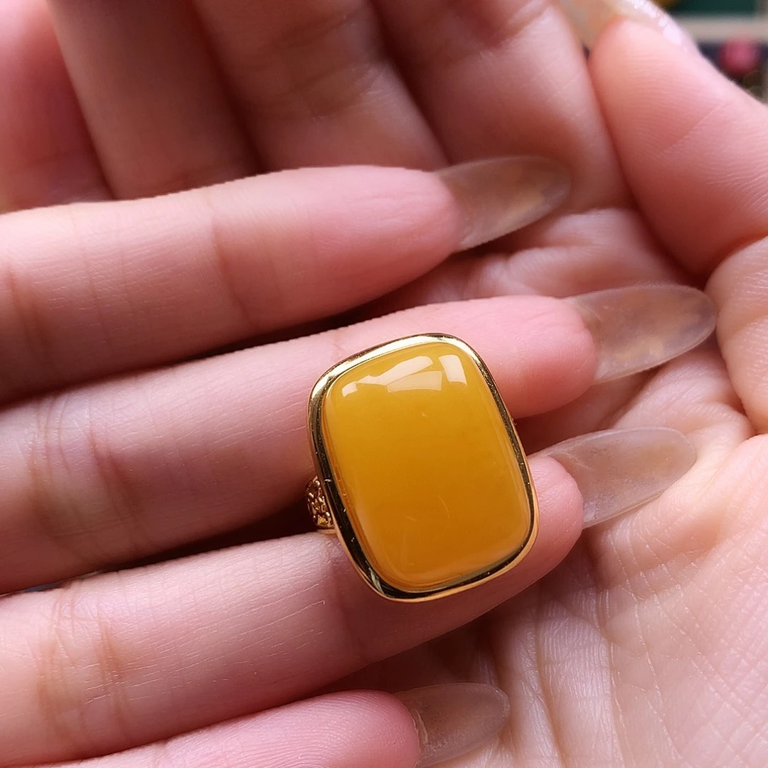 蜜蜡银S925镶嵌戒指戒指