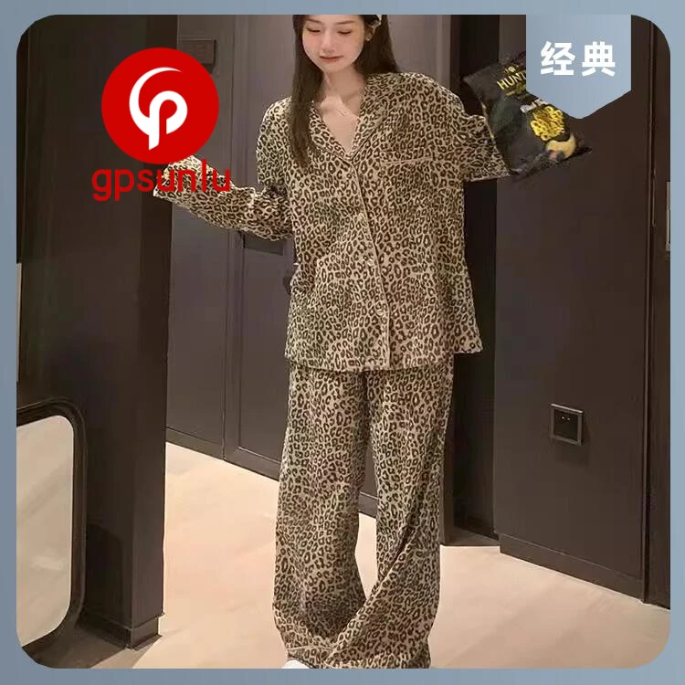 gpsunlu小众阔腿裤2026新款春秋高级感睡衣家居服秋冬季德绒豹纹