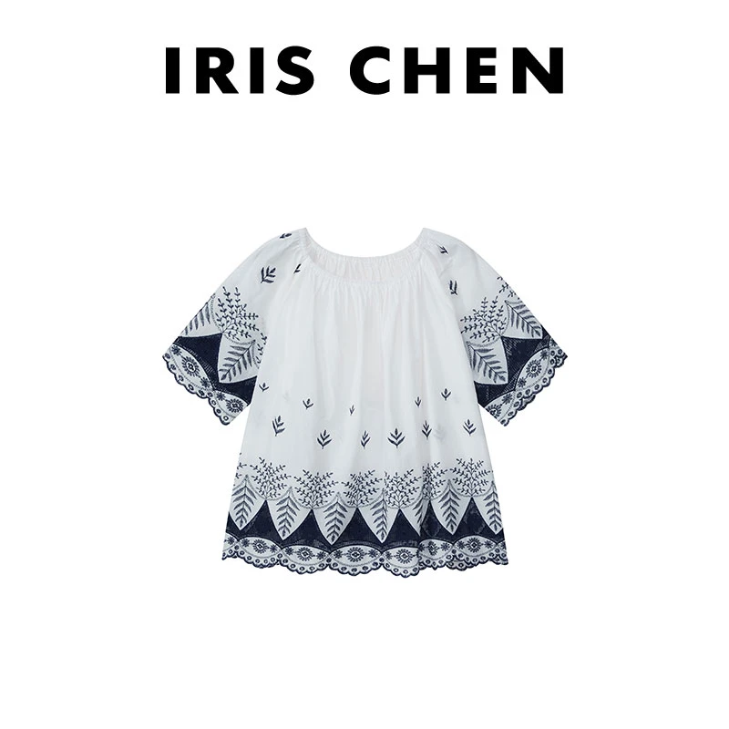 现货IRIS CHEN 青花瓷 2025春夏100棉吸汗透风民族风短袖25SY096