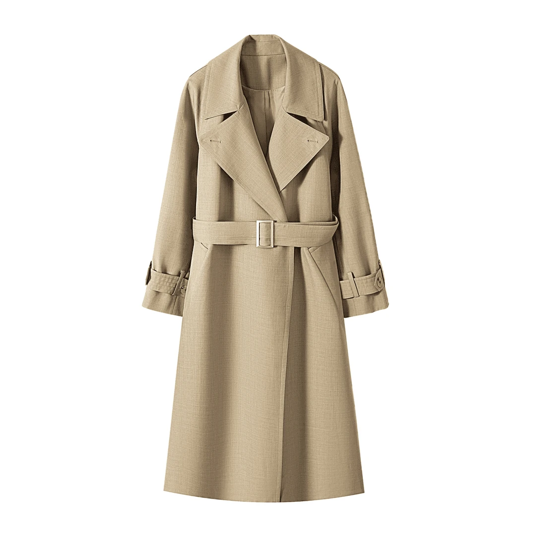 【薄雾清晨】风衣外套女中长款2025秋季时尚气质中长款宽松系带大衣