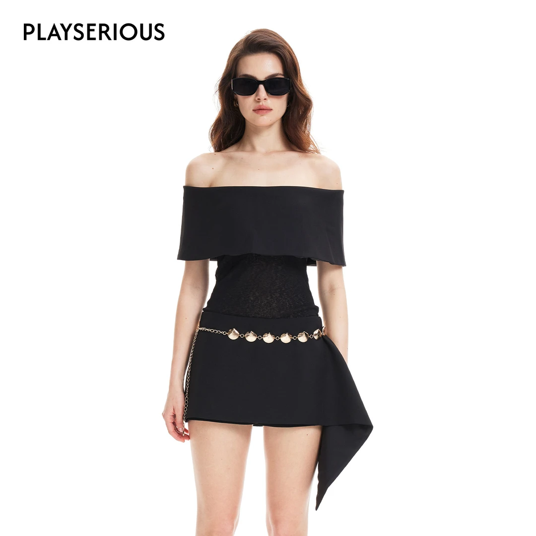 SSPARKLING 2025秋季新款一字肩露锁骨套装裙时尚百搭短裙气质