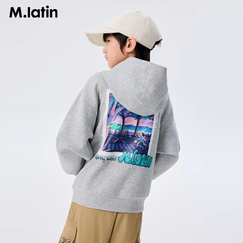 马拉丁童装25春装新款男女童趣味数码喷绘印花宽松亲肤连帽卫衣