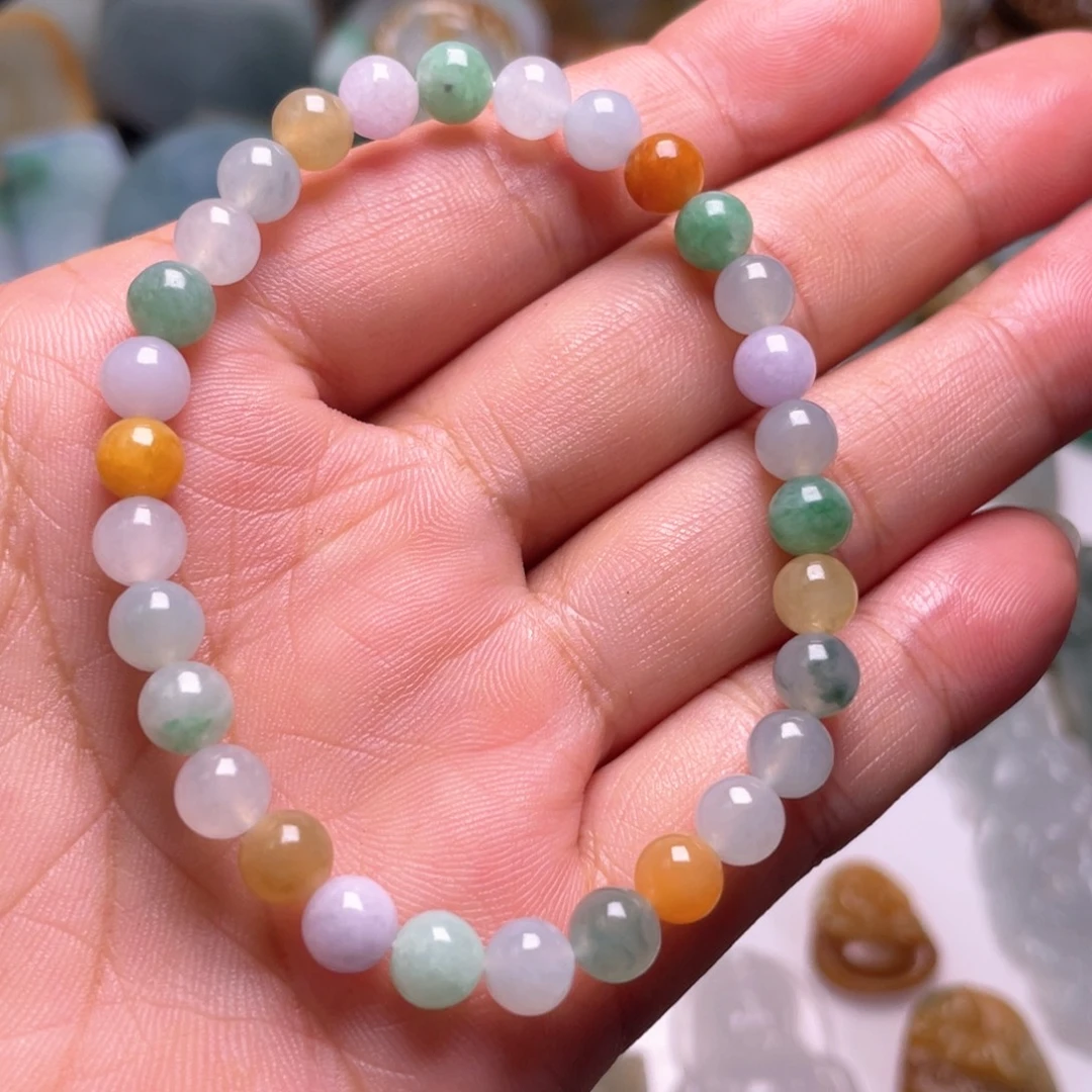 未镶嵌定制翡翠三彩手串