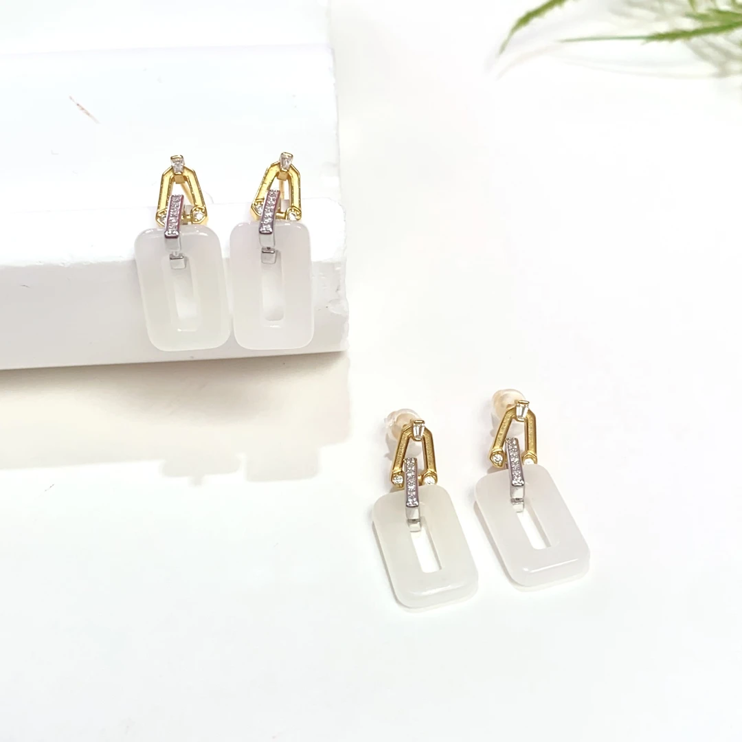 【小宝珠宝】22 S48777-S925银镶和田玉耳坠-多样性发一件