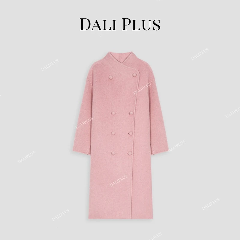 DALI PLUS【牦牛绒桑蚕丝】优雅大气桃粉色斜襟双面呢大衣-D4YW0007