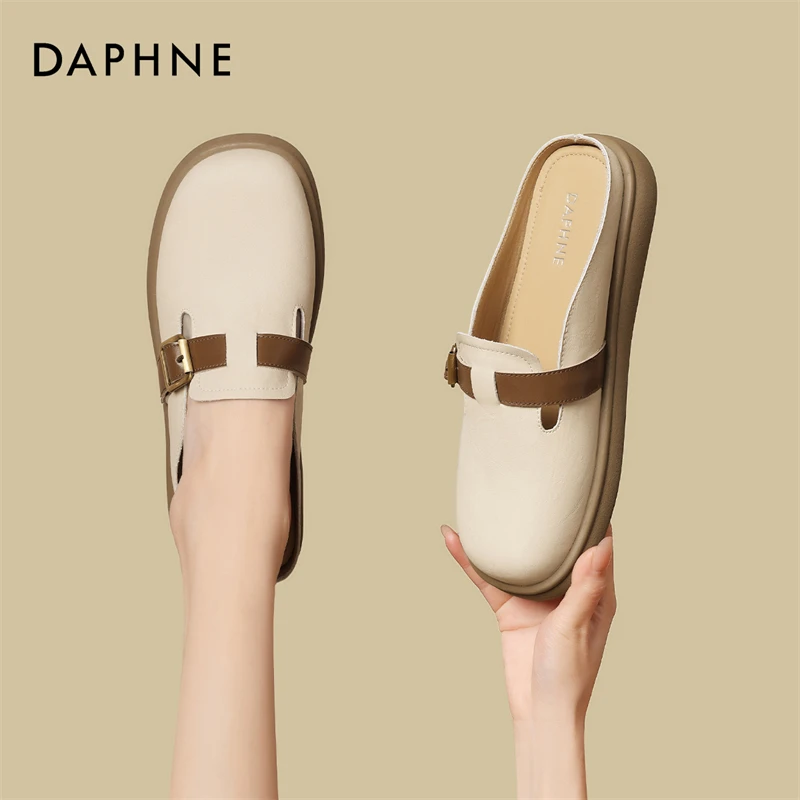 达芙妮春秋复古包头懒人拖鞋外穿女款韩版舒适休闲软底百搭女鞋潮