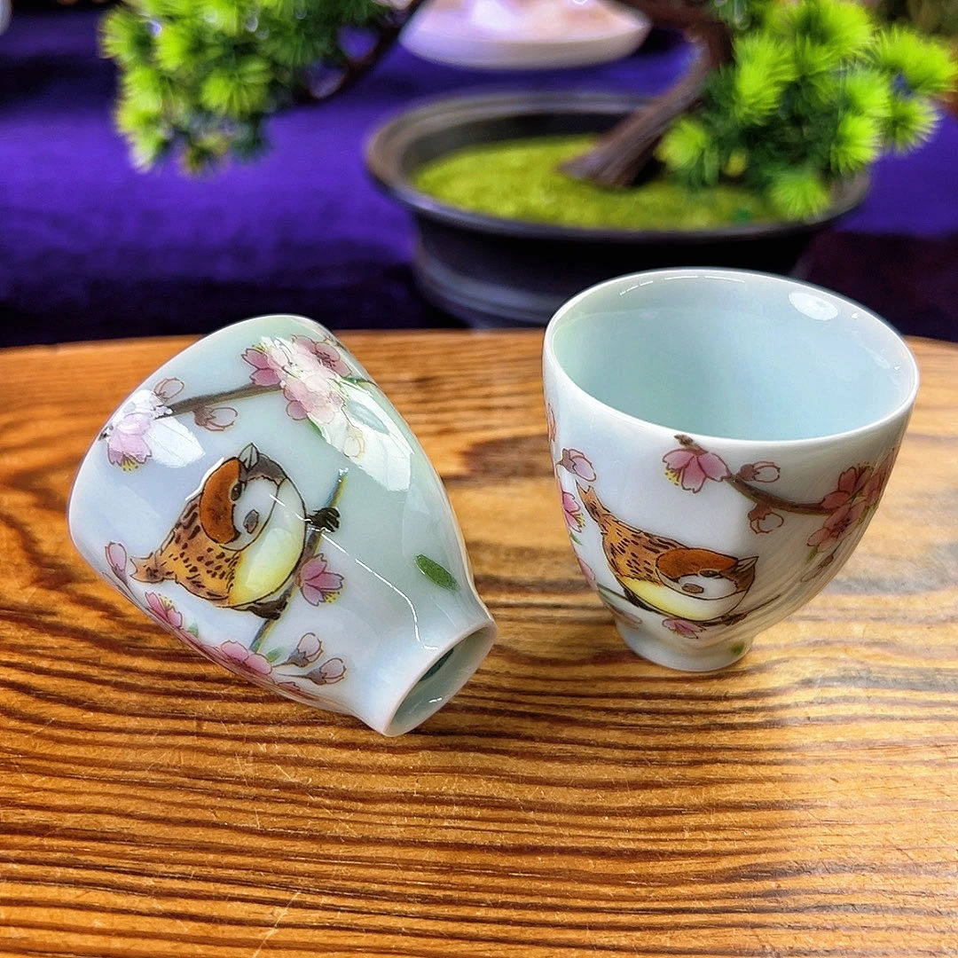 精品瓷器日本九谷烧手工交趾釉喜上眉梢品茗杯