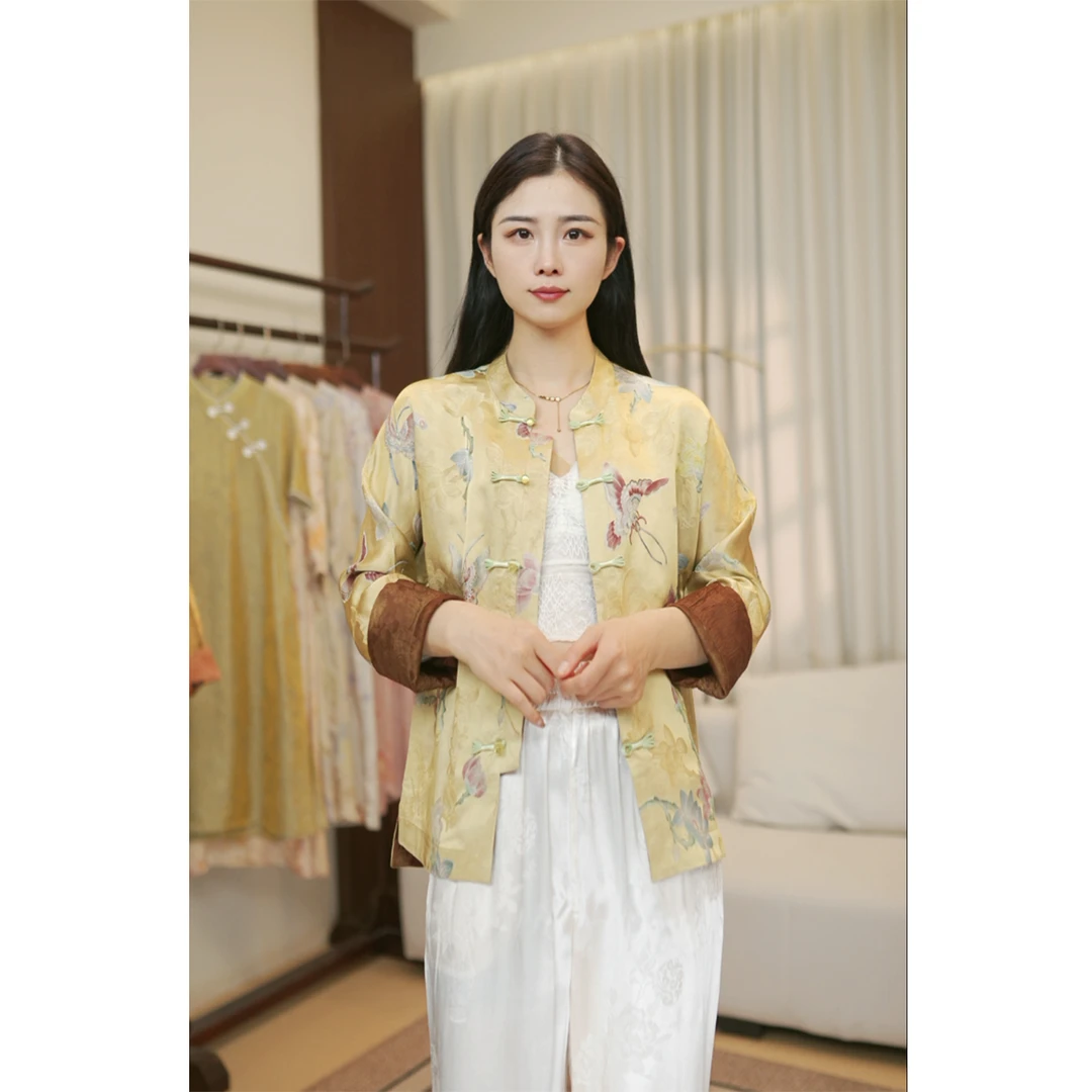 【花余蝶-立领】国风提花外套女2025新款薄款新中式宽松百搭小衫