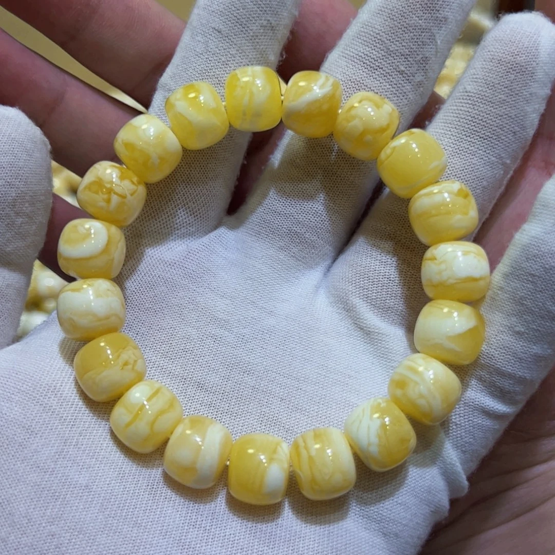 手串琥珀未镶嵌金瓷白妖花12m