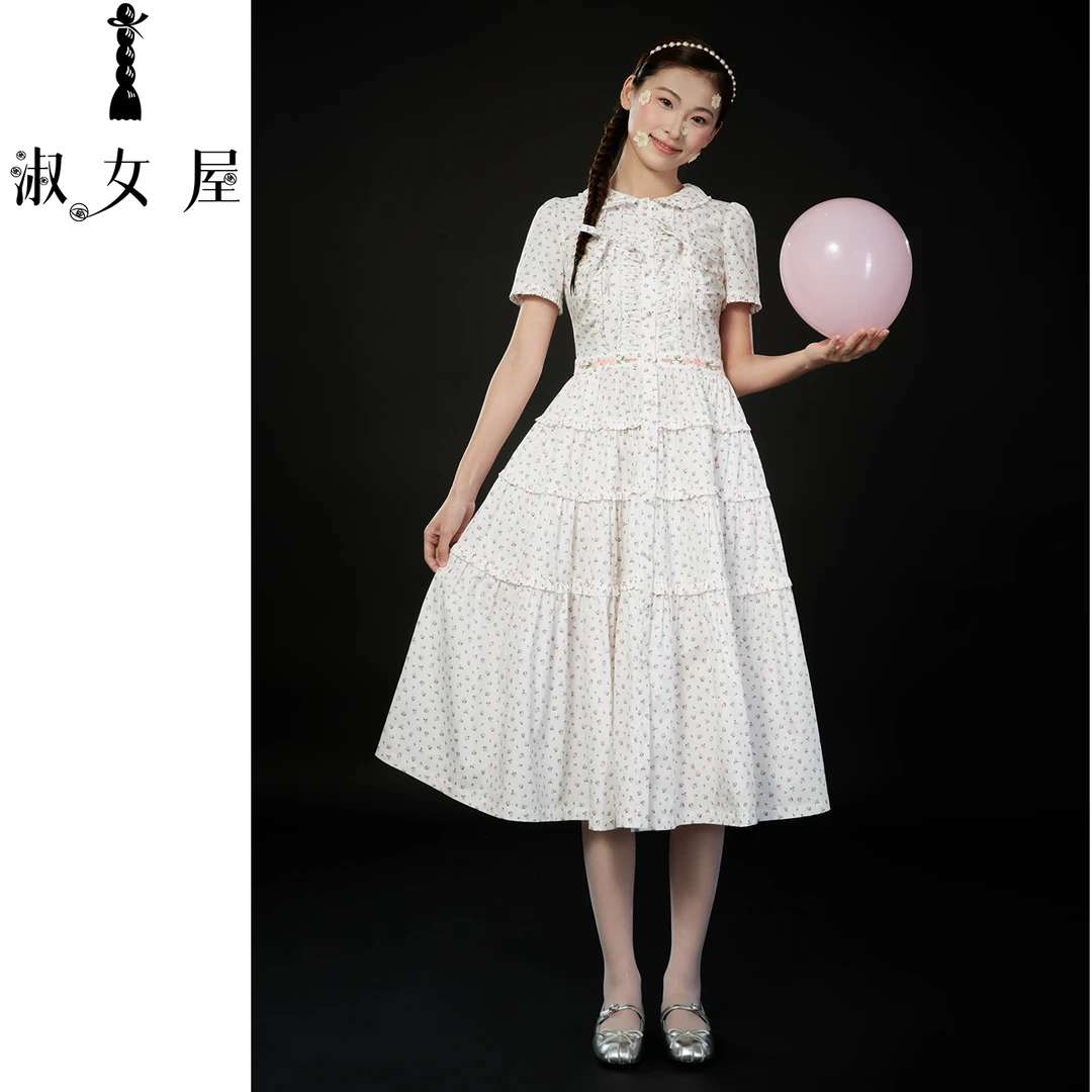 淑女屋官方旗舰店青春万岁粉红青春公主连衣裙长款公主裙少女风棉