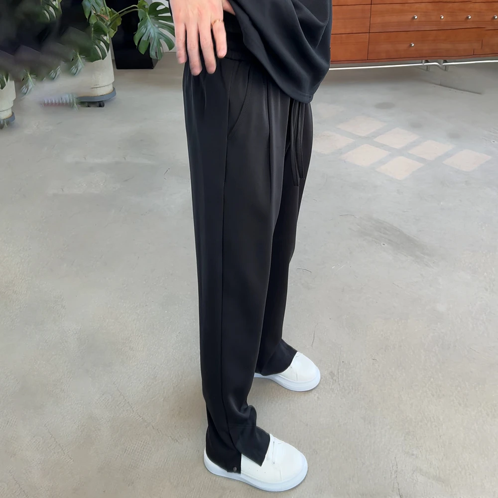 脚口金属扣开衩卫裤夏季直筒小西裤宽松阔腿休闲裤子高级感长裤潮