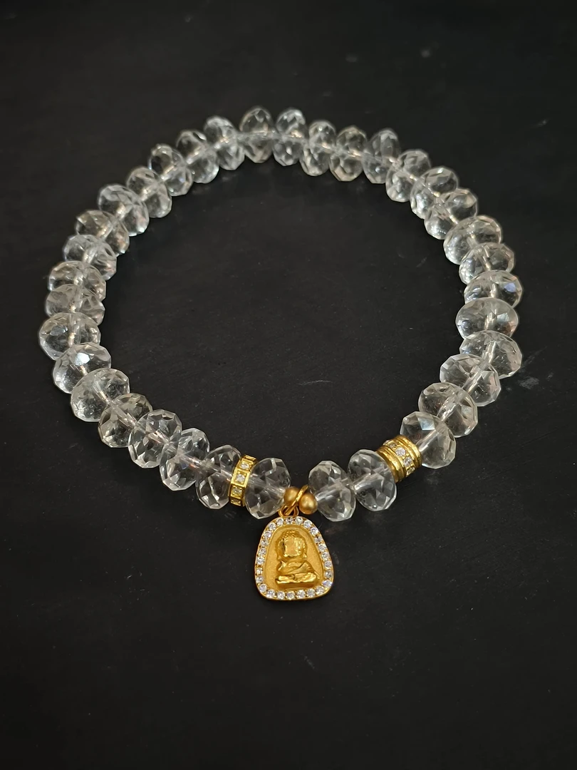 【金展珠宝】925银佛牌 天然白水晶单圈手串