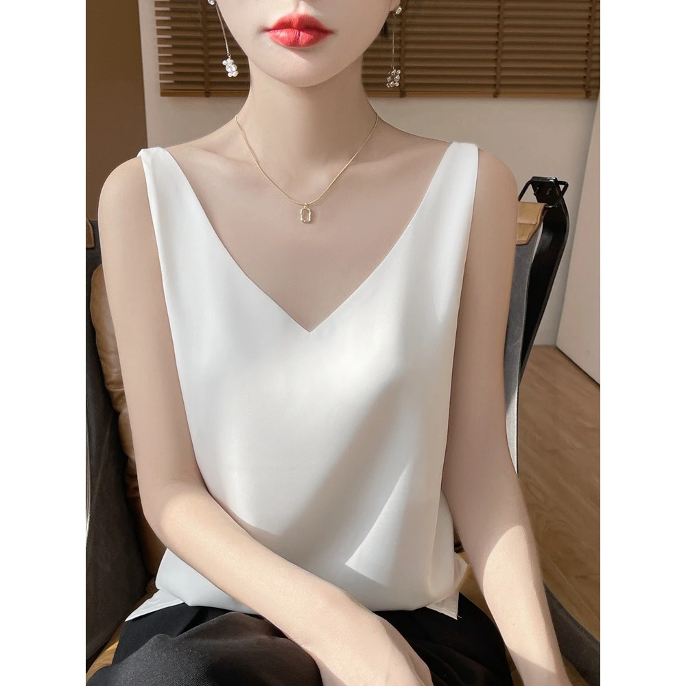 100%桑蚕丝法式风情缎面女士吊带背心清凉透