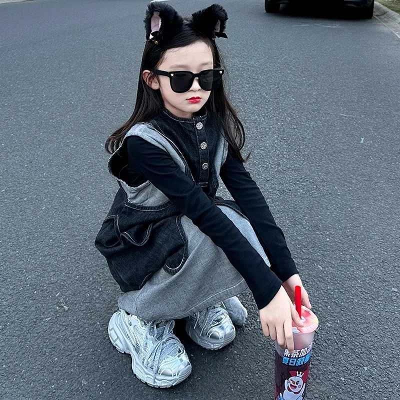 女童新款套装时髦洋气女孩衣服2024打底衫T恤马甲裙子两件套大童9