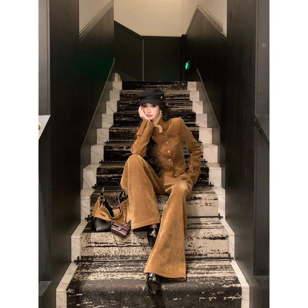 Barb Chill【12/10新品上新】【銮金香槟】雪尼尔外套阔腿裤套装