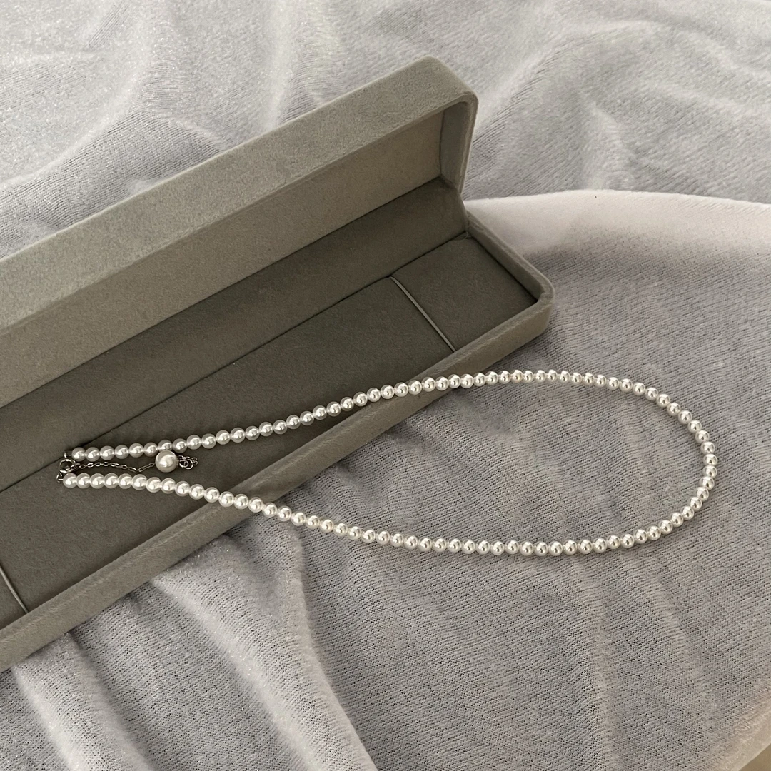 【呦呦】4mm正圆小米珠项链+925银延长尾链贝珠