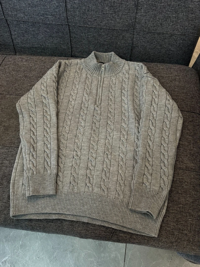 A315 松弛感老钱麻花纹粗针英伦半拉链重磅针织衫毛衣外套