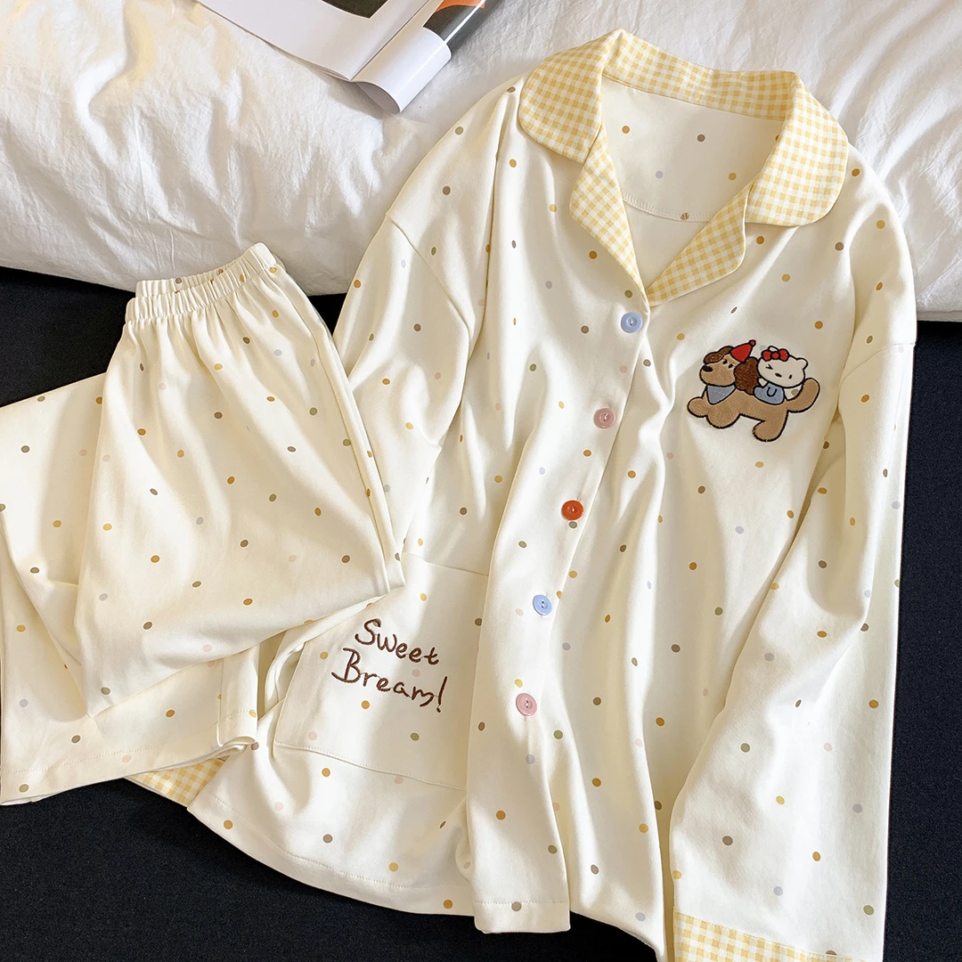 奶fufu波点卡通睡衣女春秋季2025新款纯棉学生可爱宽松长袖家居服