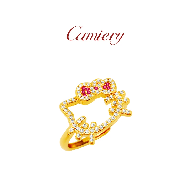 CAMIERY/卡美瑞 轻奢时尚满钻镂空Kitty猫戒指