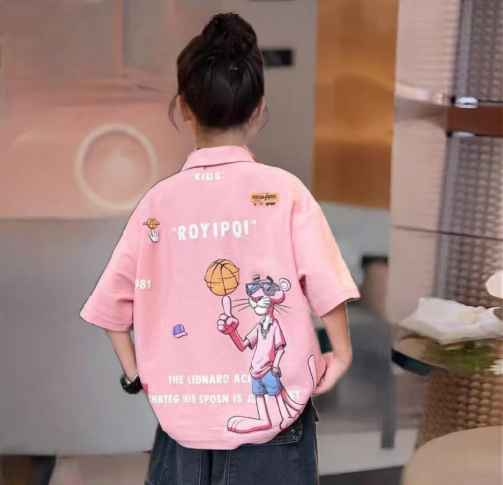 网红款~2025男童夏季新款时髦粉红豹POLO衫短袖8188